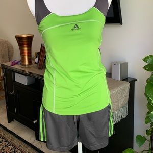 Adidas sport charcoal gray and green outfit